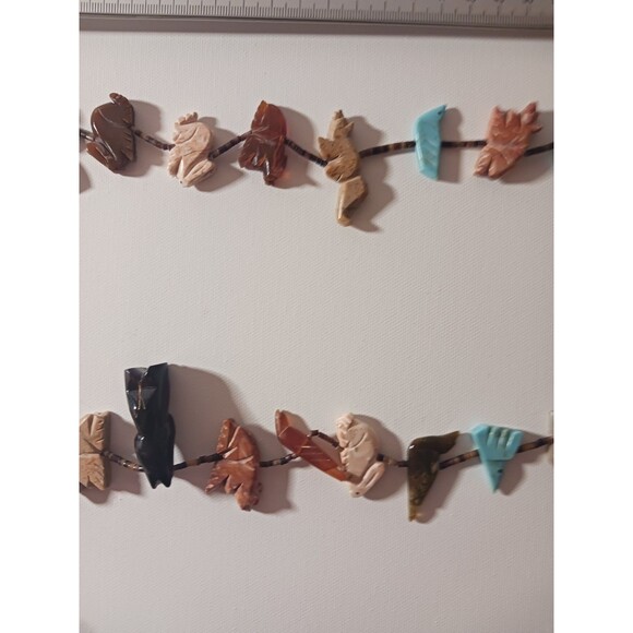 Zuni Fetish Heishi Two Stranded Multi-stone Necklace Black Bear Pendant Vintage - Picture 6 of 16